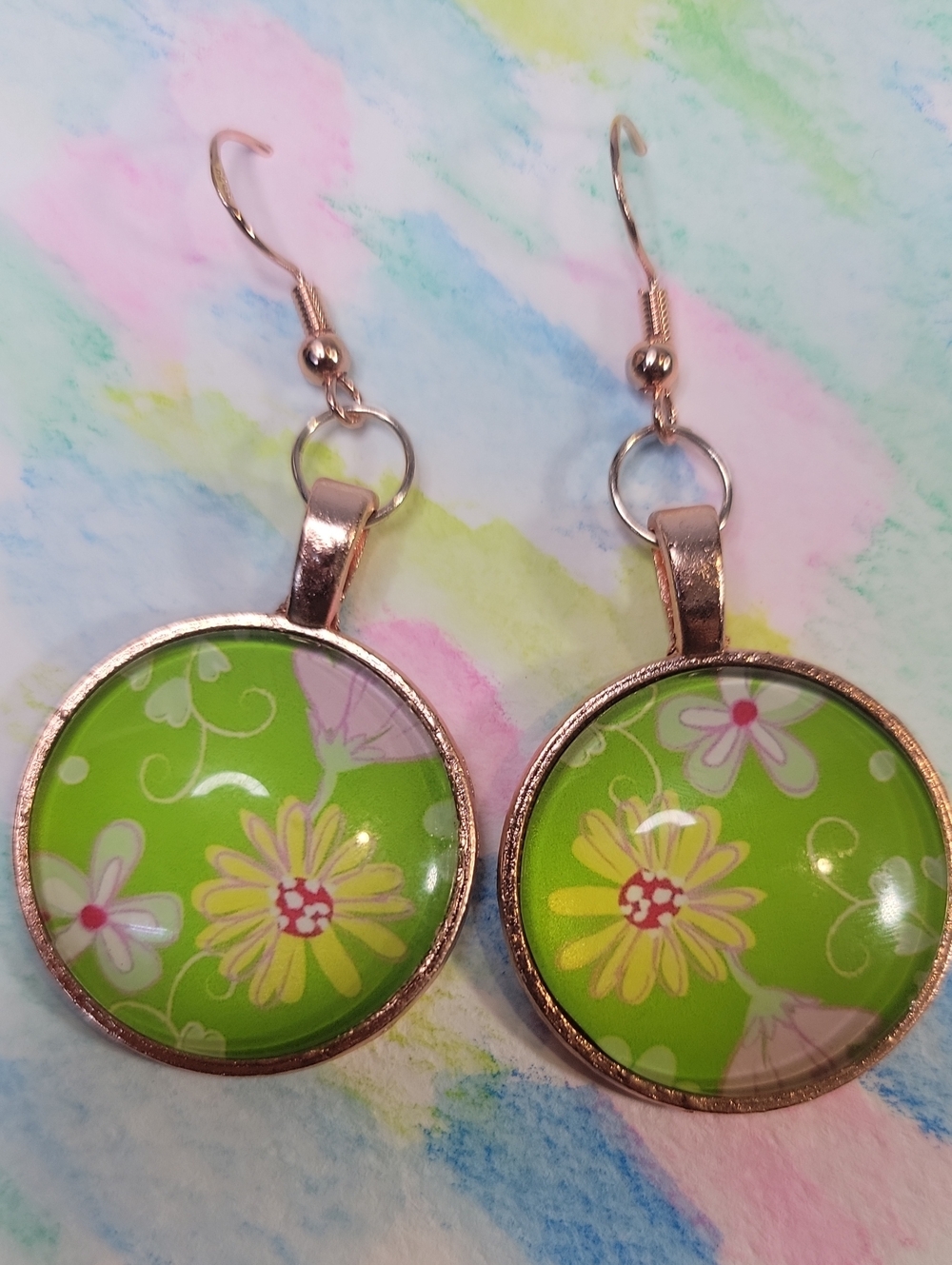 Dangle Earrings ~Garden Party~Rose Gold Ear Wires~Original Watercolor ACEO #10